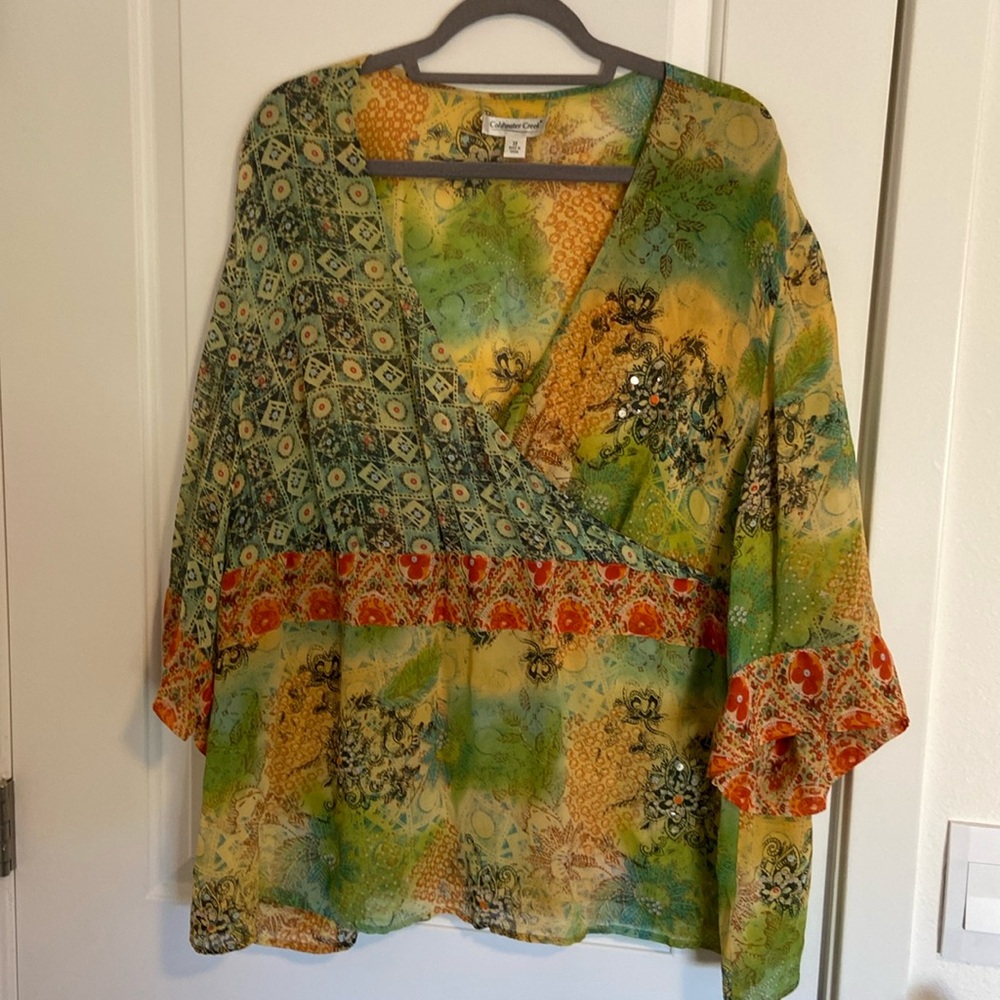 Coldwater Creek 3X tunic with elbow length sleeves. Multicolored.
